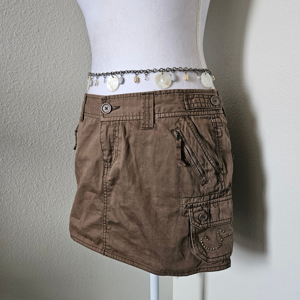 Aeropostale Brown Cargo Mini Skirt Studded Utility Y2K